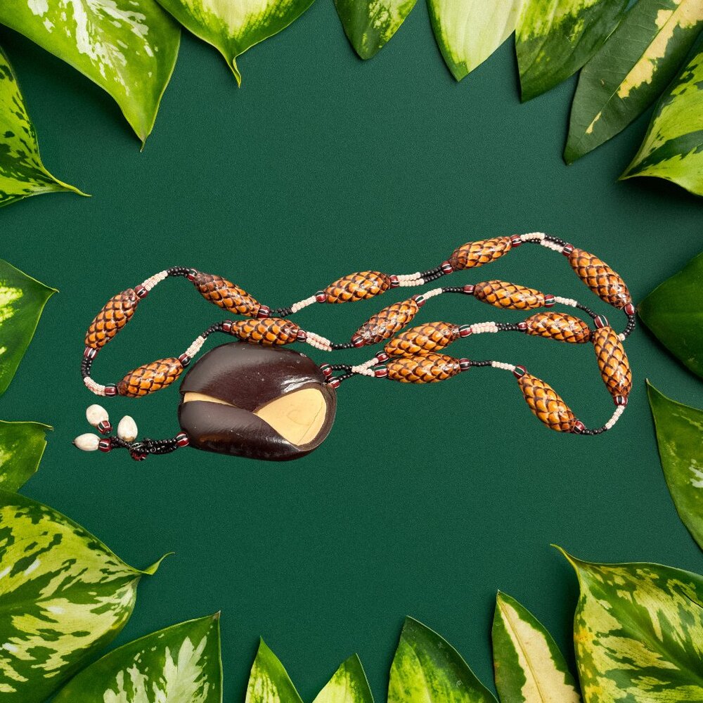 Vintage Multi-Strand Beaded Necklace with Tribal Design - Costume Jewelry